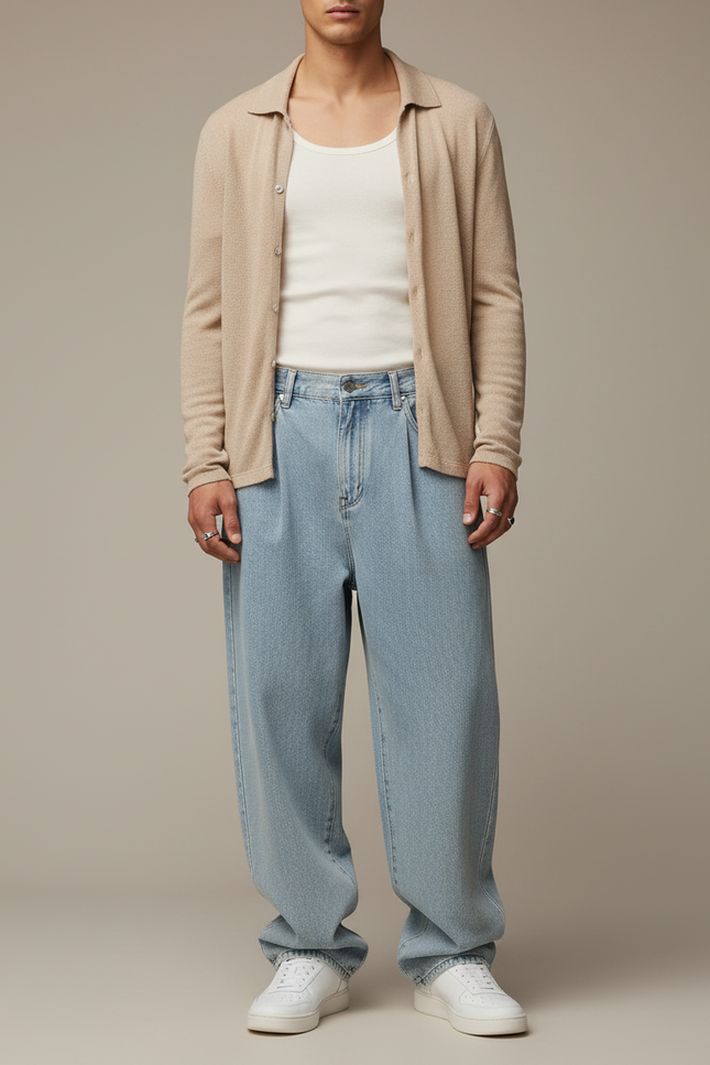 Pantalon Baggy Jean Bleu Clair Ample Décontracté