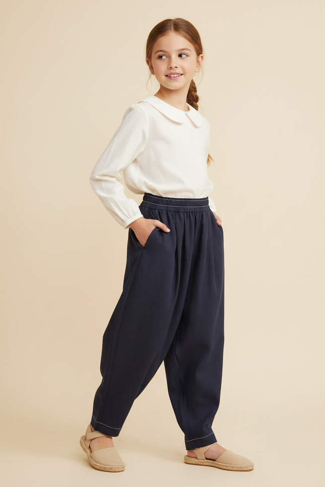 Pantalon Baggy Bleu Marine Ample Décontracté Enfant Coton