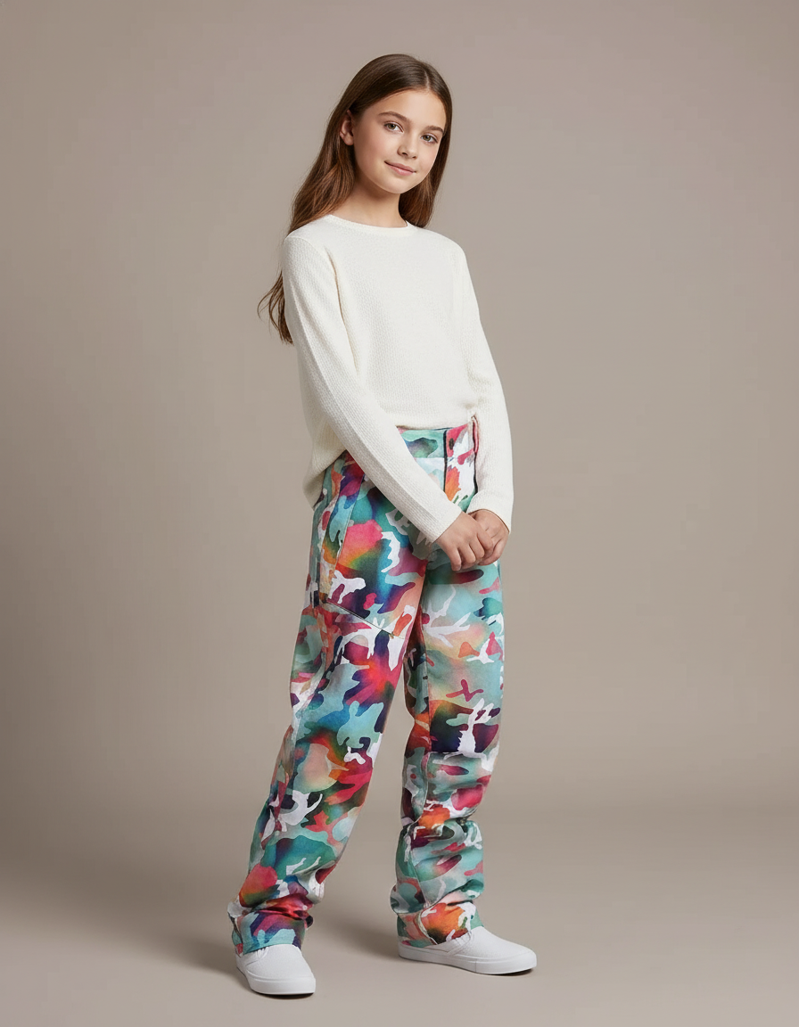 Pantalon Baggy Camouflage Coloré Fille Imperméable Hiver - Multicolore Polyester