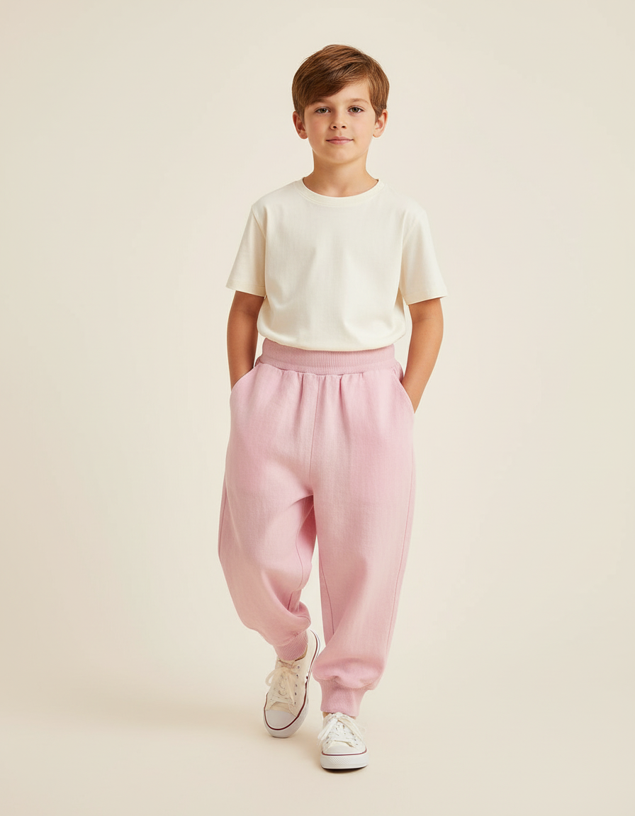 Pantalon Baggy Rose Coton Ample Confortable Enfant - Molleton