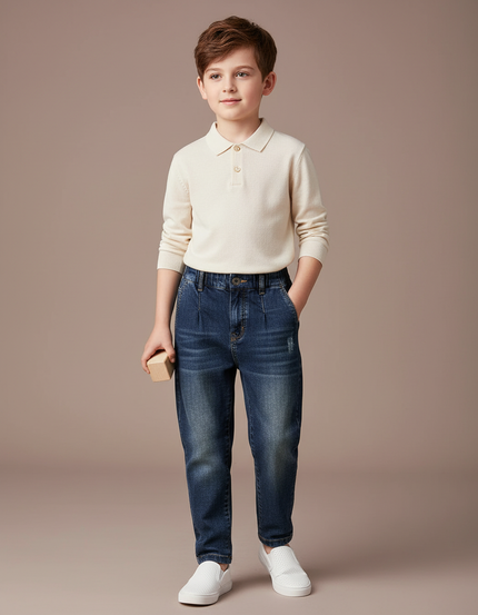 Pantalon Baggy Jean Bleu Foncé Plissé Garçon