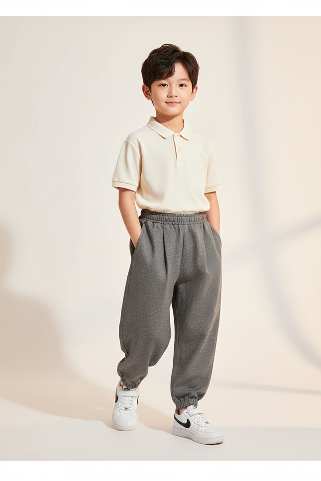 Pantalon Baggy Gris Chiné Ample Décontracté Garçon - Molleton