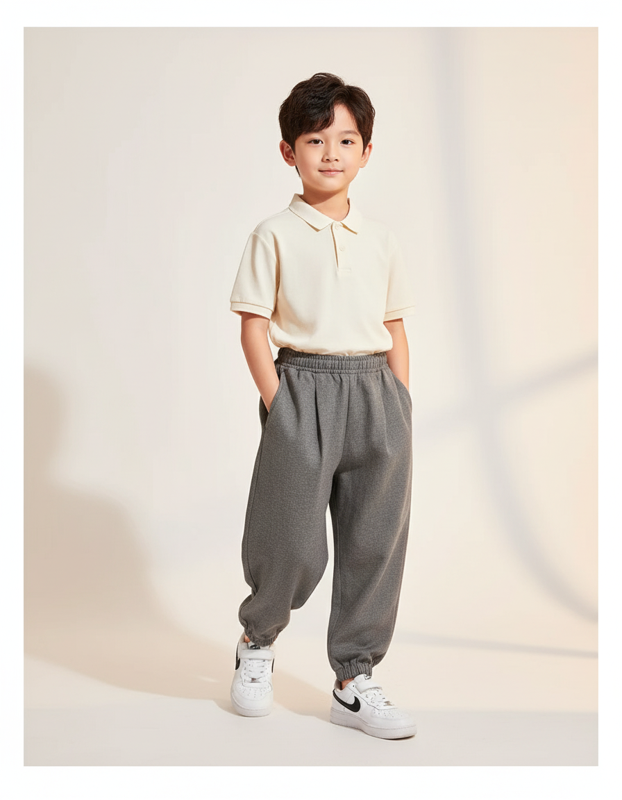 Pantalon Baggy Gris Chiné Ample Décontracté Garçon - Molleton