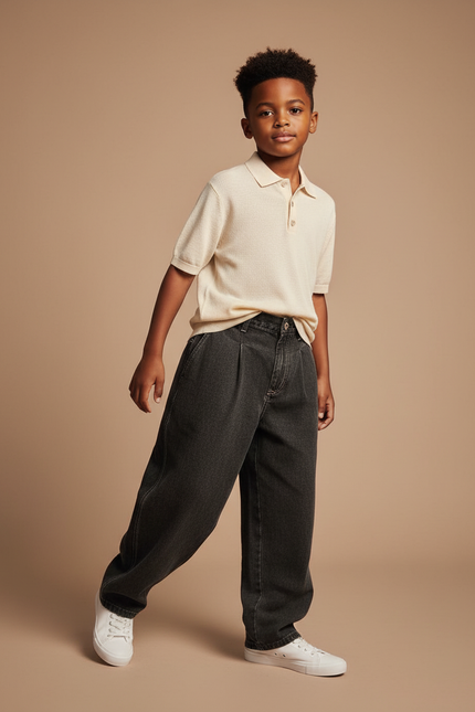 Pantalon Baggy Gris Foncé Ample Plissé Décontracté - Jean