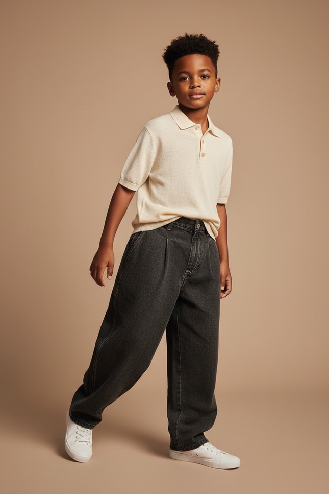 Pantalon Baggy Gris Foncé Ample Plissé Décontracté - Jean