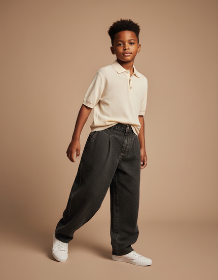 Pantalon Baggy Gris Foncé Ample Plissé Décontracté - Jean