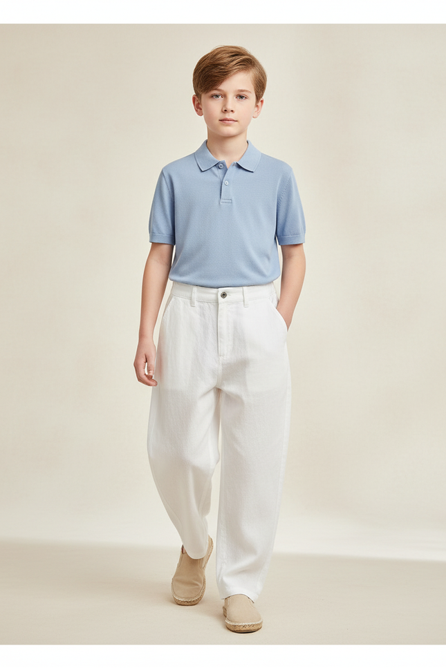 Pantalon Baggy Blanc Coton Ample Garçon Décontracté