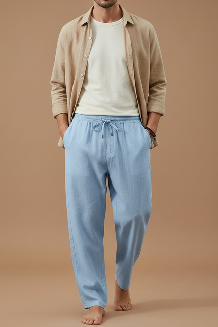 Pantalon Baggy Bleu Ciel Lin Ample Cordon Homme