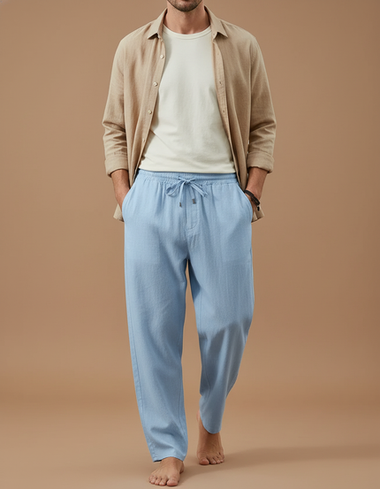 Pantalon Baggy Bleu Ciel Lin Ample Cordon Homme