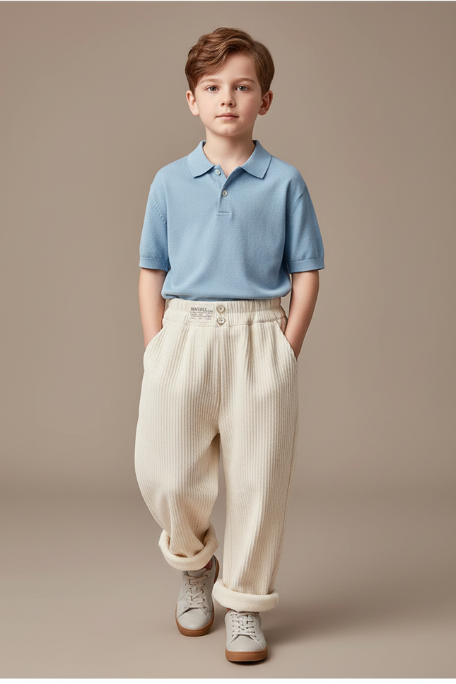 Pantalon Baggy Crème Côtelé Ample Confortable Enfant - Beige Cordé