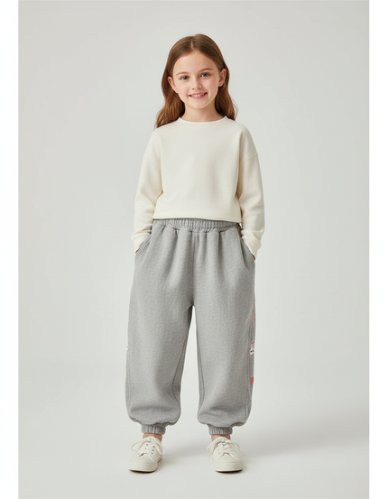Pantalon Baggy Gris Ample Molleton Lapin Cœur Fille