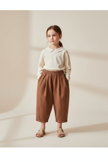 Pantalon Baggy Marron Coton Ample Décontracté Confortable