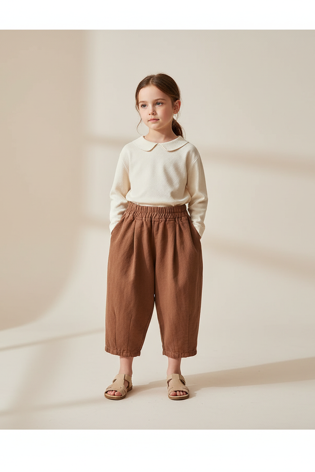 Pantalon Baggy Marron Coton Ample Décontracté Confortable