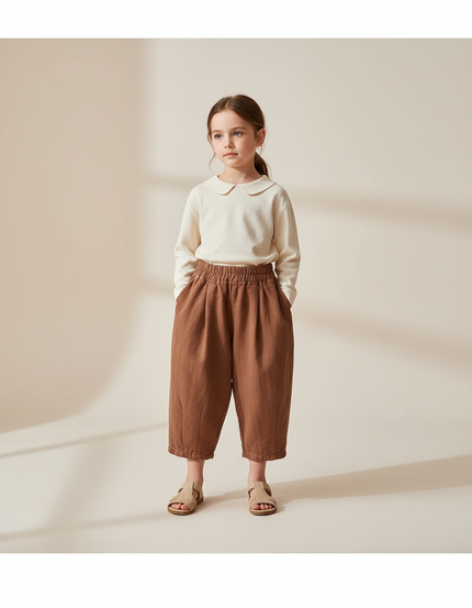 Pantalon Baggy Marron Coton Ample Décontracté Confortable