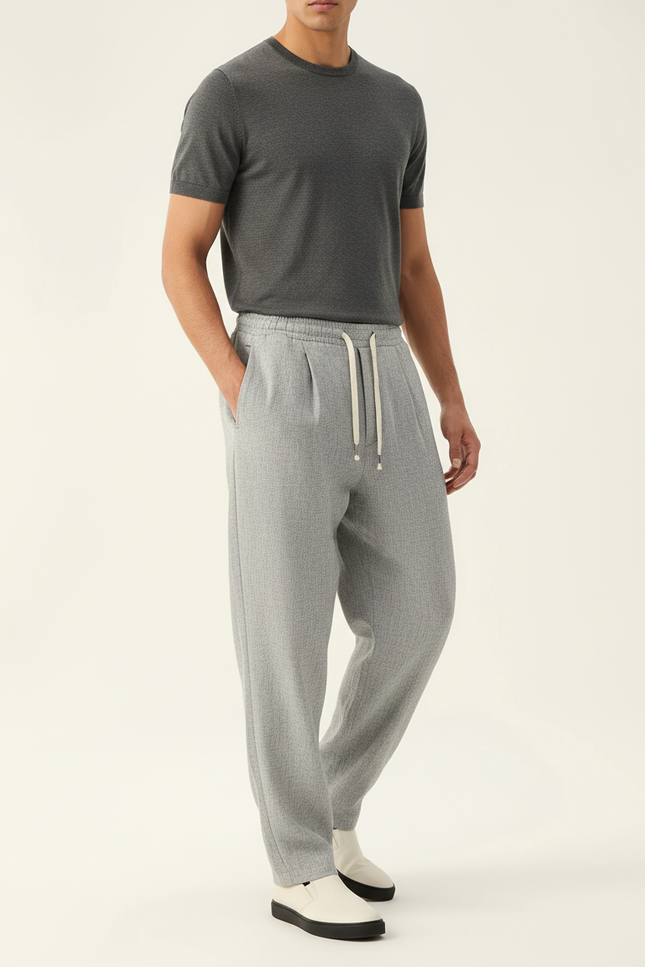 Pantalon Baggy Gris Clair Ample Décontracté Cordon Homme - Molleton