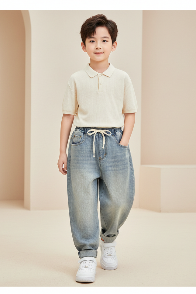 Pantalon Baggy Jean Clair Ample Décontracté Garçon - Bleu