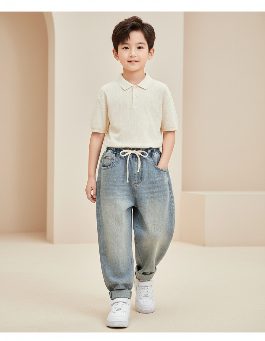 Pantalon Baggy Jean Clair Ample Décontracté Garçon - Bleu