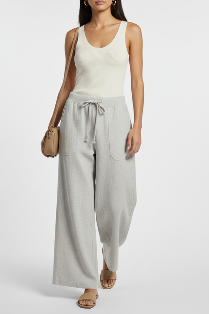 Pantalon Baggy Gris Ample Cordon Décontracté Coton - Molleton
