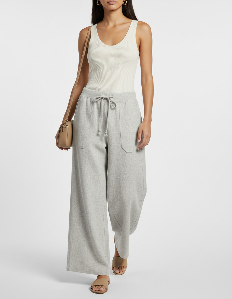 Pantalon Baggy Gris Ample Cordon Décontracté Coton - Molleton