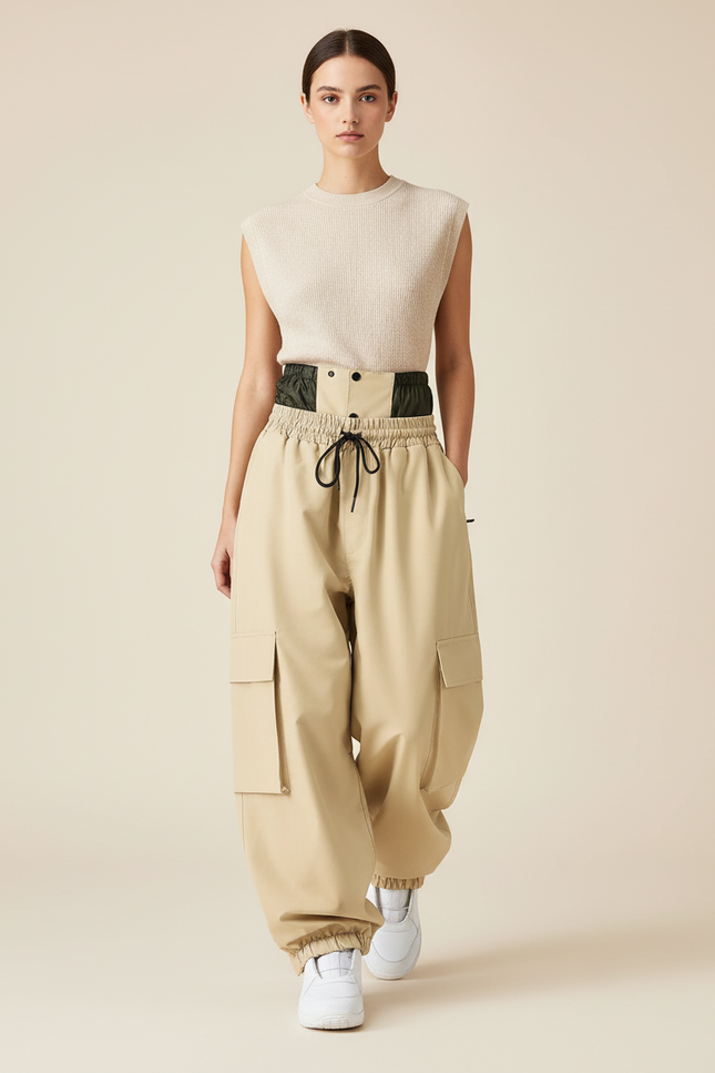Pantalon Baggy Beige Cargo Ample Sport Décontracté - Gabardine