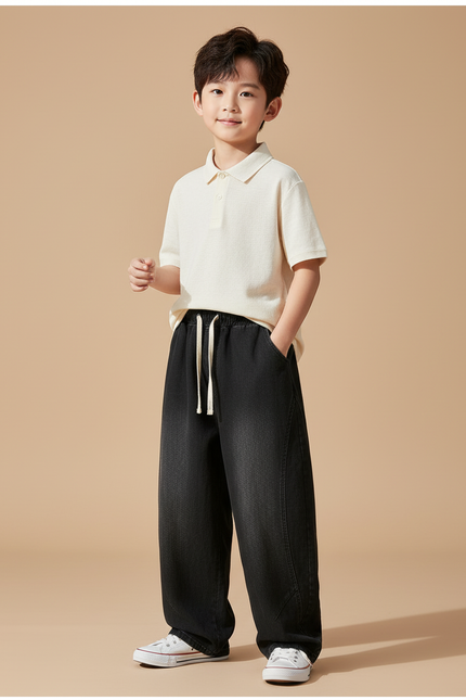 Pantalon Baggy Noir Ample Cordon Décontracté Jean
