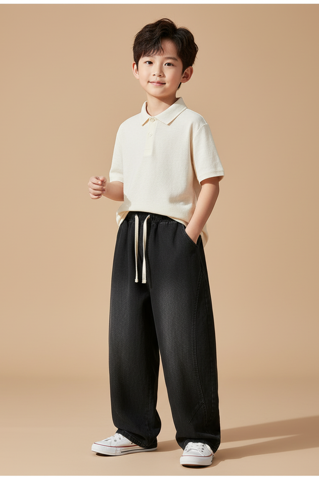 Pantalon Baggy Noir Ample Cordon Décontracté Jean