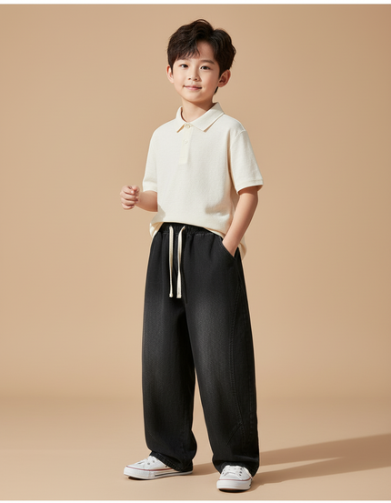 Pantalon Baggy Noir Ample Cordon Décontracté Jean