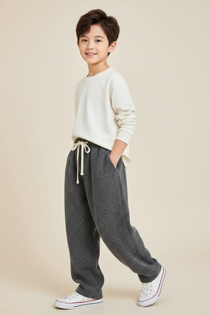 Pantalon Baggy Gris Épais Texturé Ample Enfant - Tweed