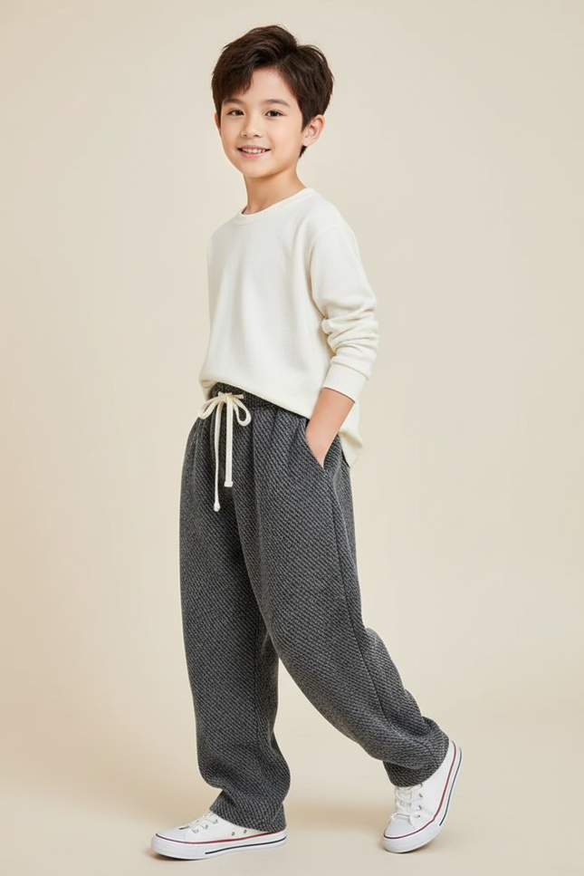 Pantalon Baggy Gris Épais Texturé Ample Enfant - Tweed