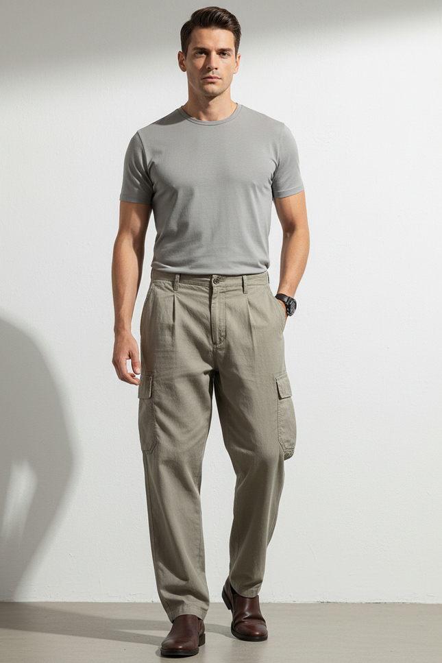 Pantalon Baggy Kaki Coton Cargo Ample Décontracté Homme