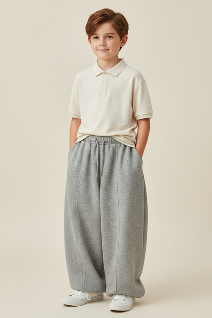 Pantalon Baggy Gris Coton Ample Enfant Sport - Molleton