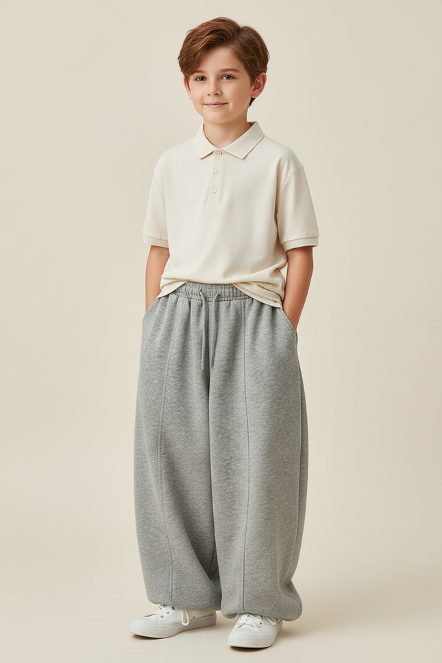 Pantalon Baggy Gris Coton Ample Enfant Sport - Molleton