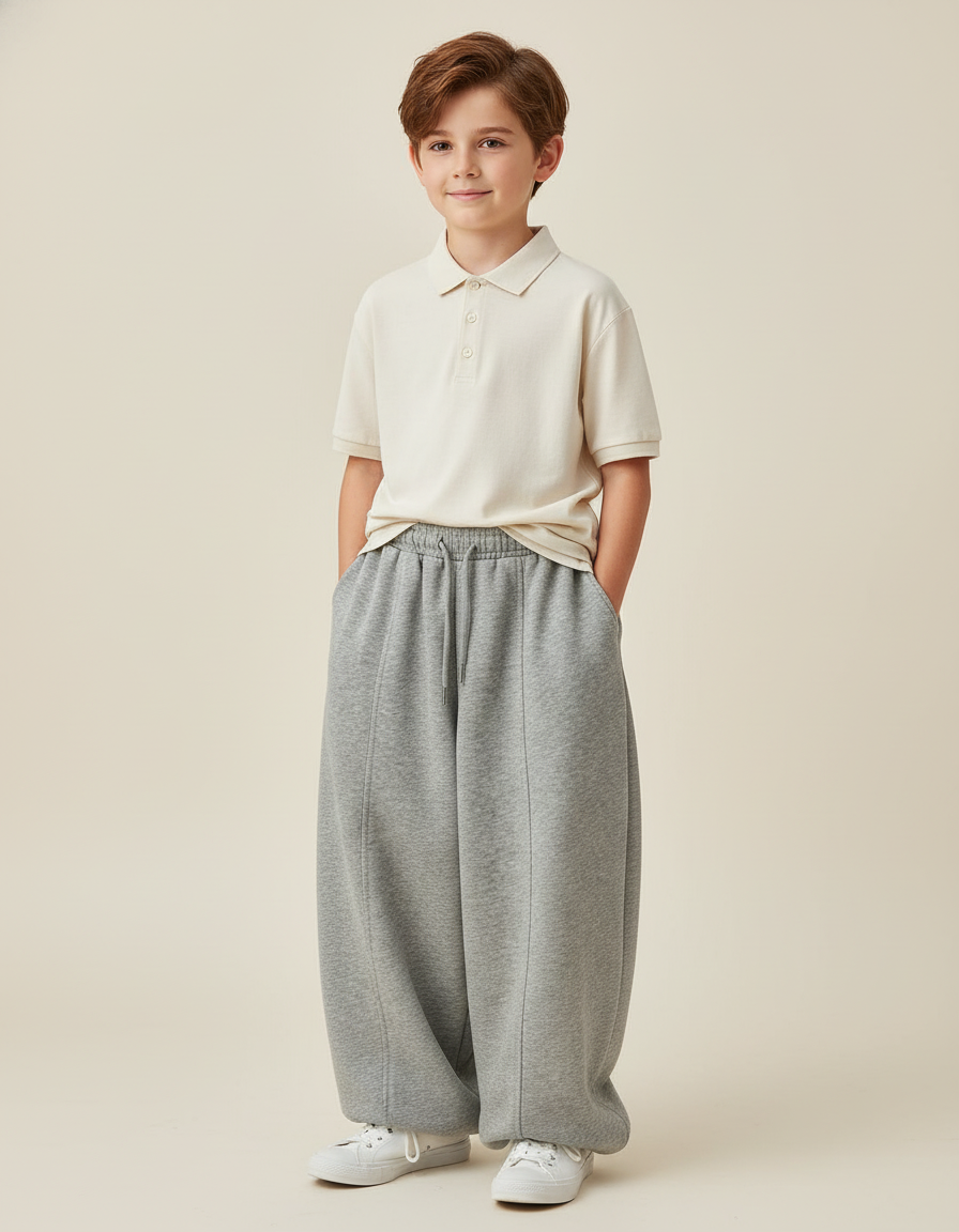 Pantalon Baggy Gris Coton Ample Enfant Sport - Molleton