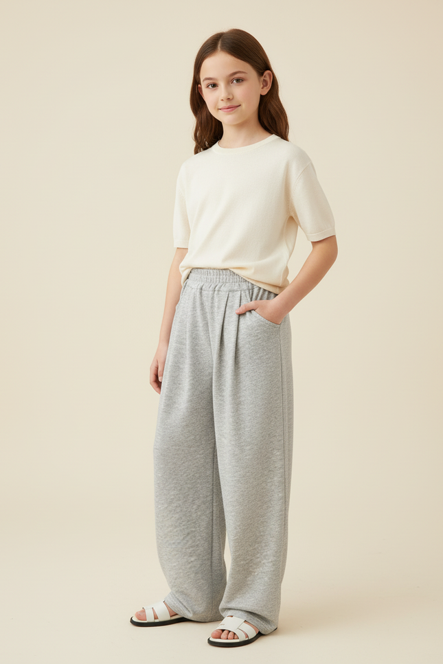 Pantalon Baggy Gris Ample Molleton Décontracté Fille