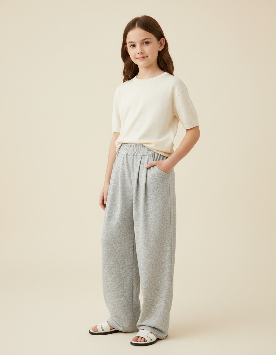 Pantalon Baggy Gris Ample Molleton Décontracté Fille
