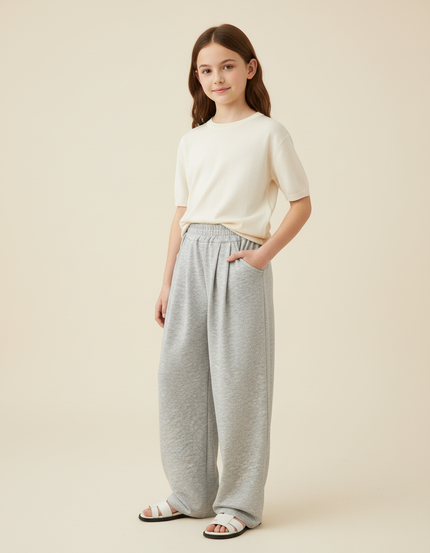 Pantalon Baggy Gris Ample Molleton Décontracté Fille