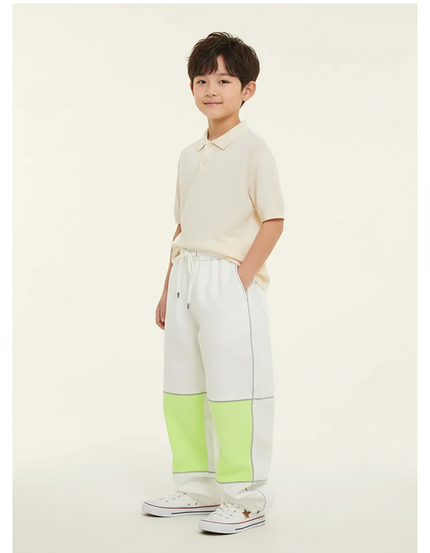 Pantalon Baggy Blanc Néon Color Block Confortable Enfant - Molleton