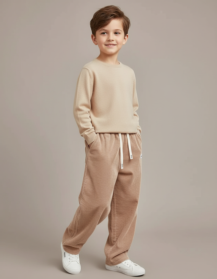 Pantalon Baggy Velours Côtelé Beige Ample Cordon Enfant - Cordé