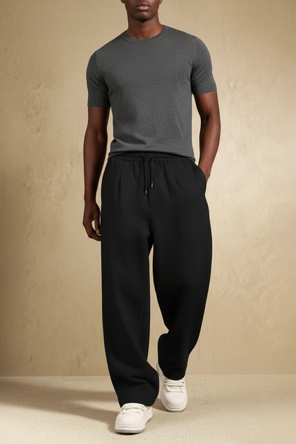 Pantalon Baggy Noir Ample Droit Homme Décontracté - Molleton