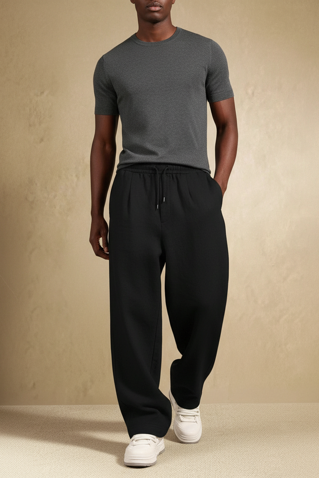 Pantalon Baggy Noir Ample Droit Homme Décontracté - Molleton