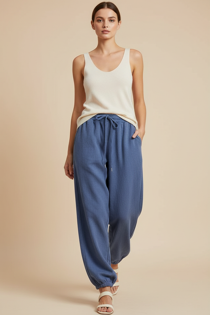 Pantalon Baggy Bleu Décontracté Molletonné Ample Confortable