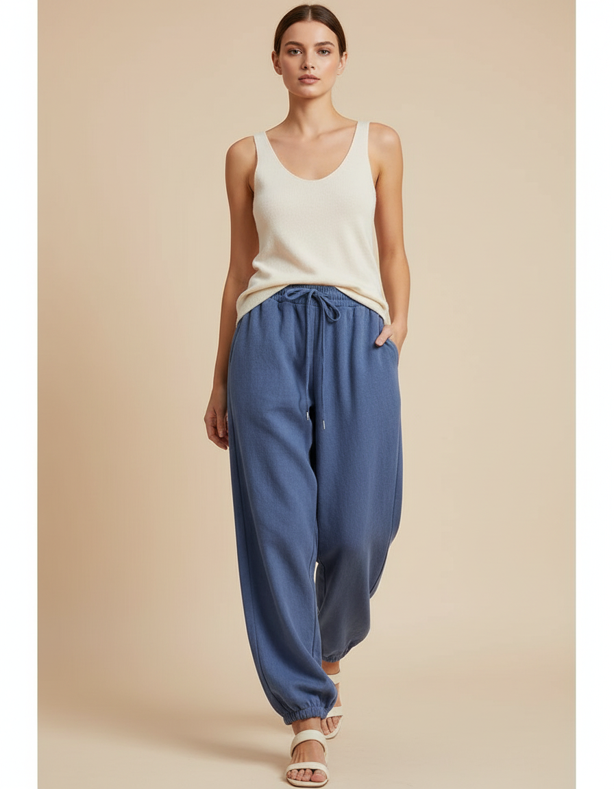 Pantalon Baggy Bleu Décontracté Molletonné Ample Confortable