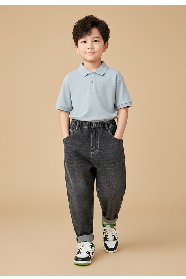 Pantalon Baggy Garçon Gris Taille Élastique - Jean