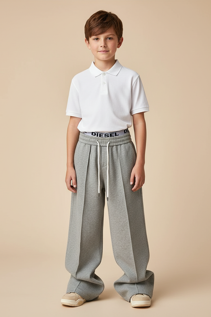 Pantalon Baggy Gris Plissé Cordon Ample Enfant - Molleton
