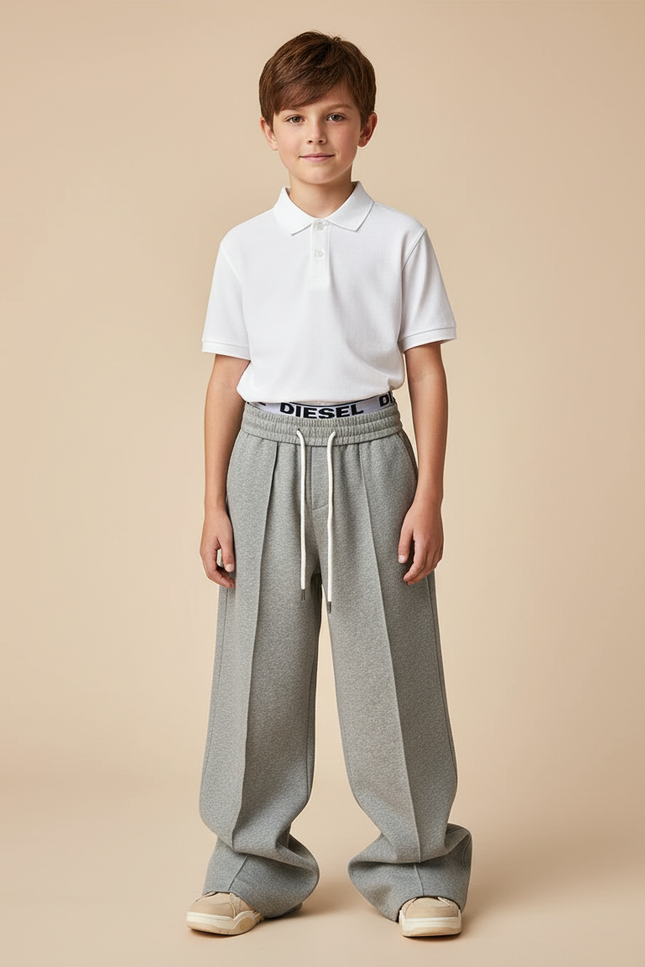 Pantalon Baggy Gris Plissé Cordon Ample Enfant - Molleton