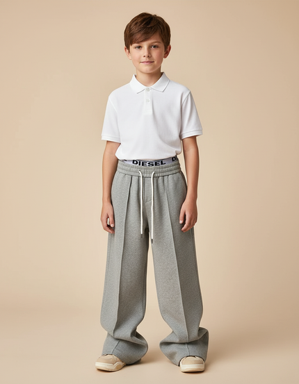 Pantalon Baggy Gris Plissé Cordon Ample Enfant - Molleton