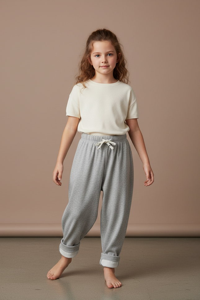 Pantalon Baggy Gris Chiné Décontracté Molletonné Enfant
