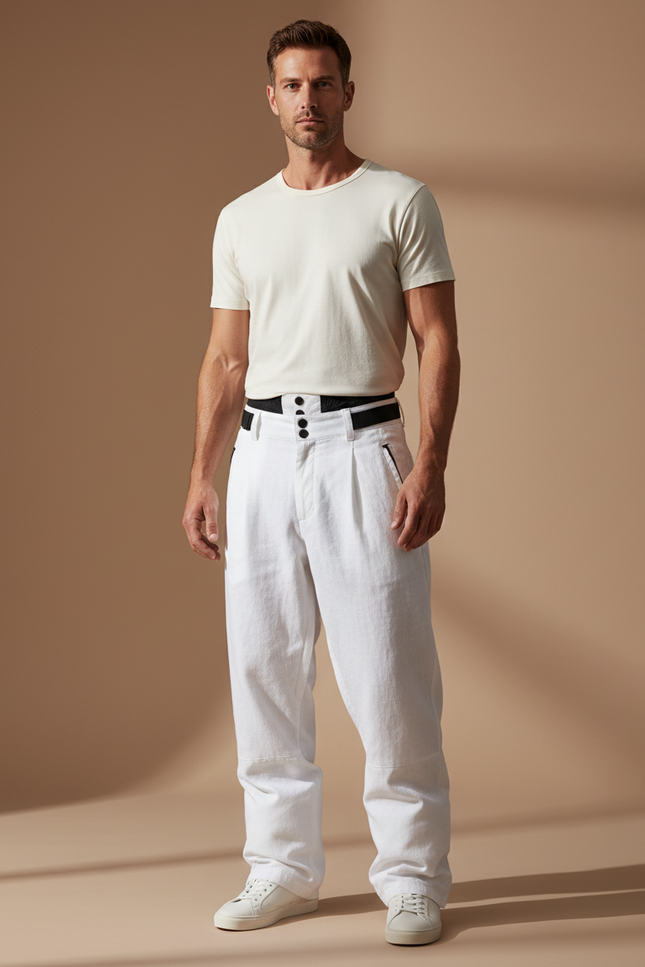 Pantalon Baggy Blanc Lin Large Plissé Chic Homme