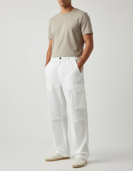 Pantalon Baggy Blanc Lin Cargo Ample Décontracté