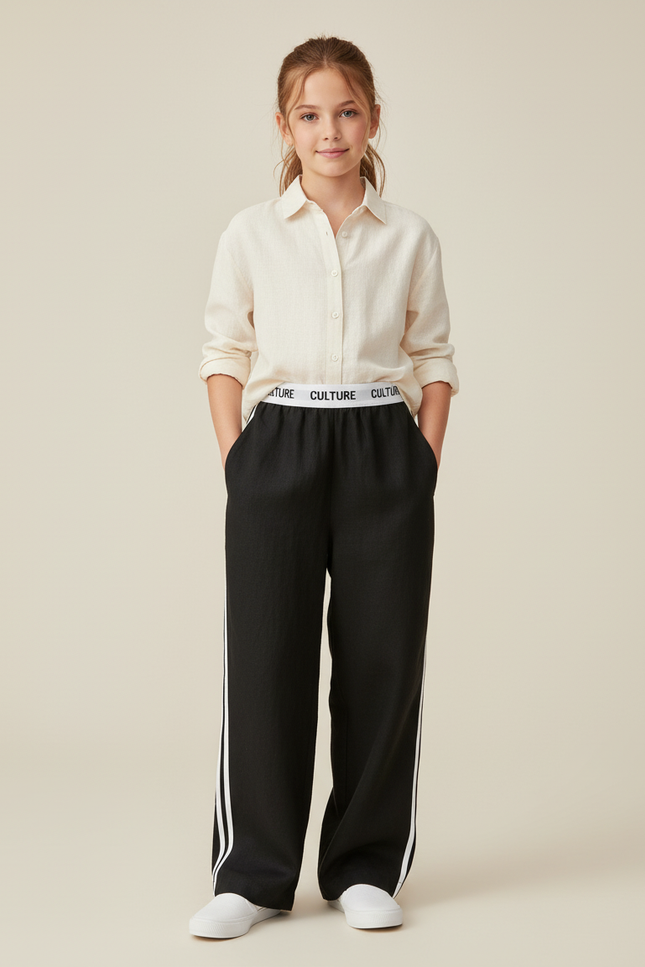 Pantalon Baggy Noir Ample Rayures Blanches Confortable - Viscose